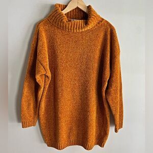 Vintage Mustard Gold Chenille Turtleneck Sweater Slouchy M